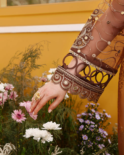 Cinnamon-Luxury Chikankari Jacquard 3-Piece Ensemble