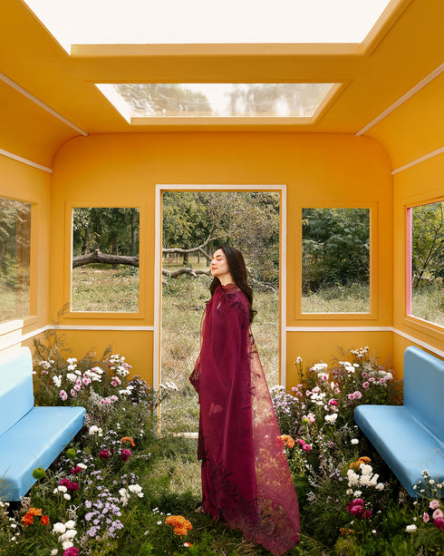 Cherry-luxury Chikankari Jacquard 3-Piece Ensemble