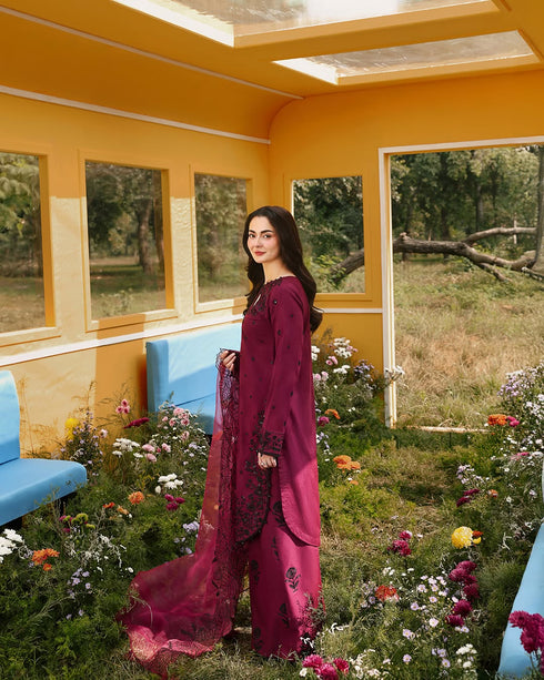 Cherry-luxury Chikankari Jacquard 3-Piece Ensemble