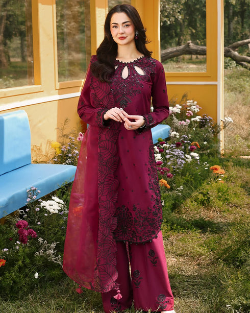 Cherry-luxury Chikankari Jacquard 3-Piece Ensemble