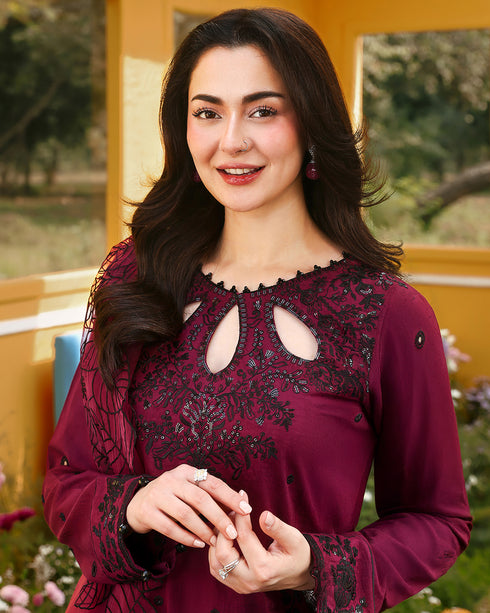 Cherry-luxury Chikankari Jacquard 3-Piece Ensemble